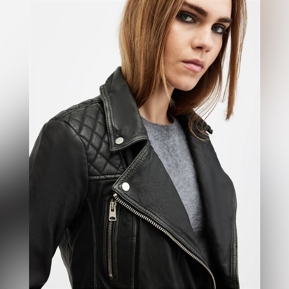 SOLD All Saints Charcoal Leather Moto Jacket - Picture 7 of 15